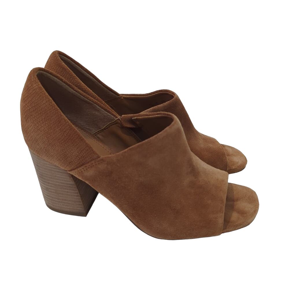Franco Sarto Women's ELLISON Chunky Block Heel‎ Sandal Brown Size 7.5 Peep Toe
